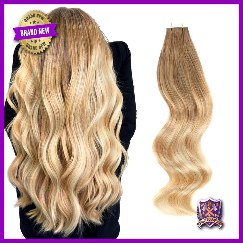Human Hair Tape-In Extensions 18 Inch Balayage Style Reusable Natural Look